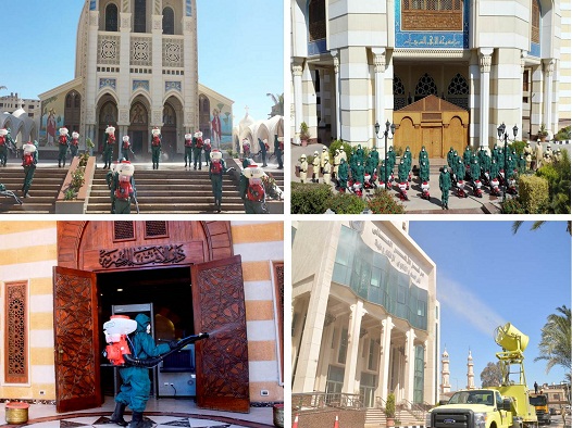 القوات المسلحة تنفذ عمليات التطهير والتعقيم الوقائى بمشيخة الأزهر ودار الإفتاء وكاتدرائية بالعباسية