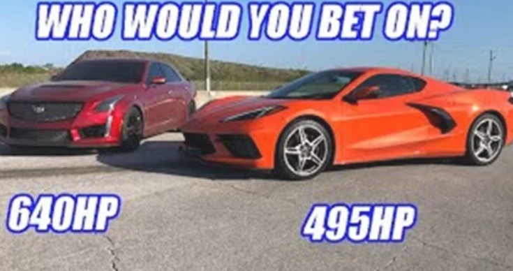 منافسة بين شيفروليه كورفيت C8 وكاديلاك CTS-V .. من الفائز