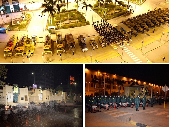 القوات المسلحة تنفذ عمليات التعقيم والتطهير الوقائى لميدان رمسيس ومحطة قطارات سكك حديد مصر والشوارع الجانبية المحيطة
